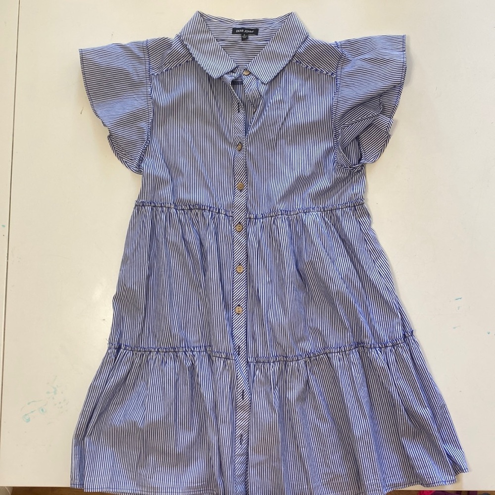 Blue and white stripe button front dress
